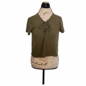 Forever 21 Womens Size Small Short Sleeve  Crop Tied In The Front Green Olive